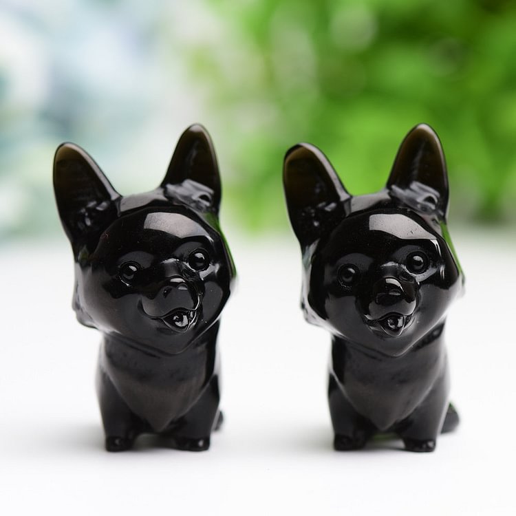 2.2" Black Obsidian Dog Crystal Carving Cartoon