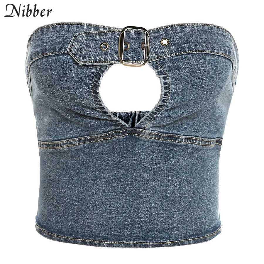 Nibber Elegant Basic Chic Denim Corset Crop Top For Women's Tank Top Club Party Wear Summer Street Casual Clothing Vest Female