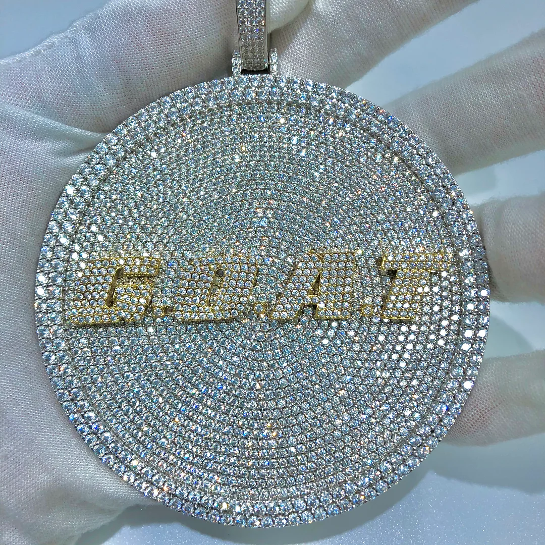 Custom Name Big Iced Out Round Pendant Customized Necklace Gift-VESSFUL