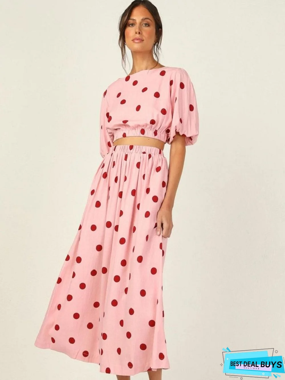 Polka Dot Printed High Waist Casual Medium Length Dress