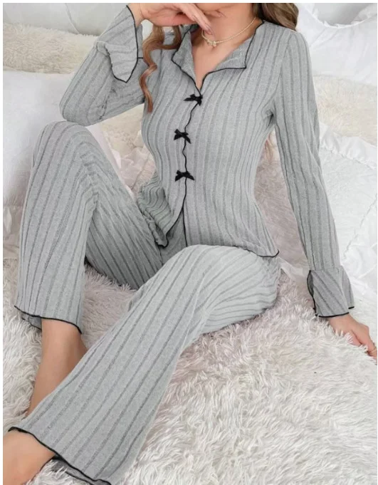 Nigikala Nigikala Autumn And Winter Collar Long-Sleeved Trousers Lady Pajamas Set Homewear