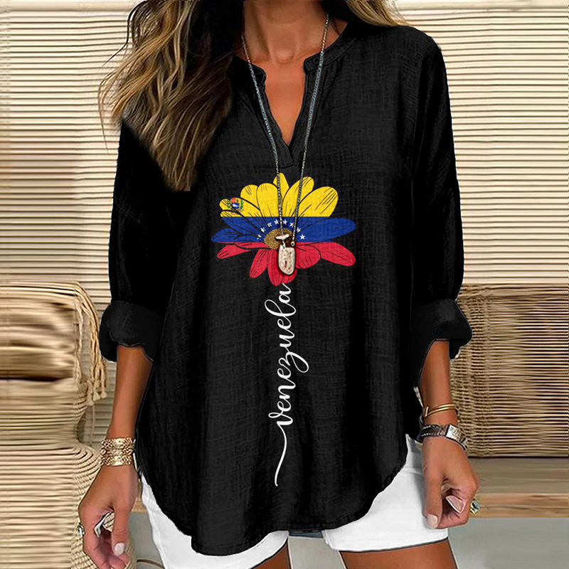 Vintage Venezuela Sunflower Flag Pattern Linen Cozy Tunic artswardrobe