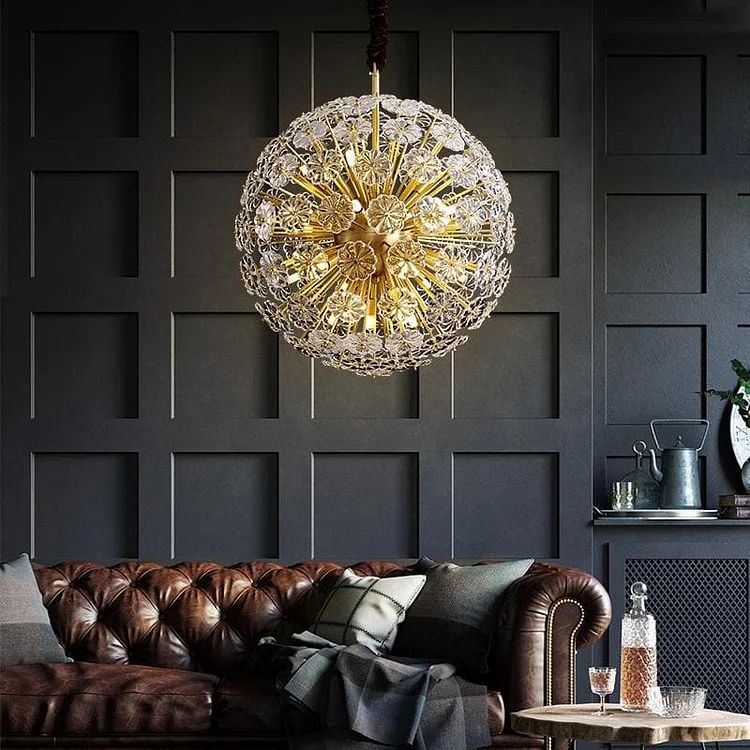 Flower Ball Brass Crystal Pendant Light Living Room Vjlight
