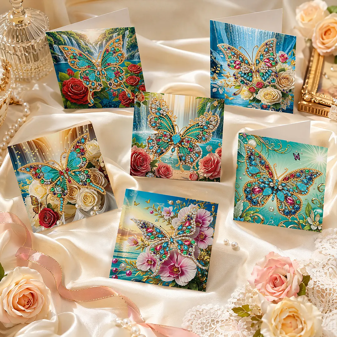 6pcs Jewel Butterfly DIY Diamond Painting Greeting Card Kits with Envelopes Diamond Art Greeting Cards Diamond Art Cards Kits for Adults DIY Crafts Family Friend Gifts
