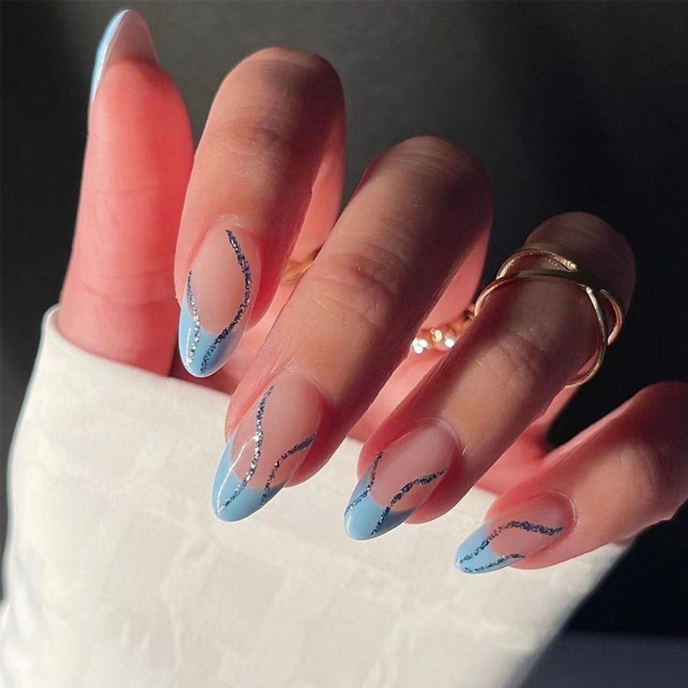 Simple Nails Design – Press On Nails Simple French Wave Line Design False Nails Round Acrylic Stiletto Full Cover Fake Nails Manicure Nail Art Tips | Cncures