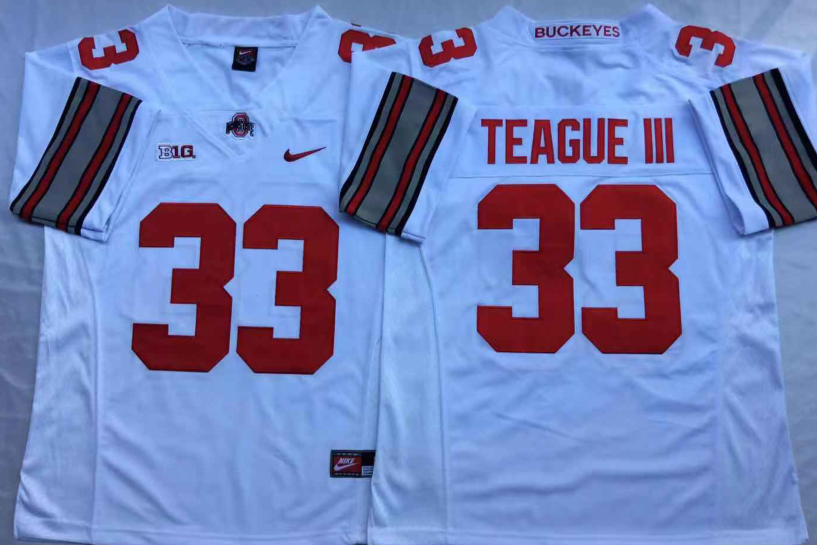Men's Ohio State Buckeyes Master Teague III #33 White Player Game Jersey