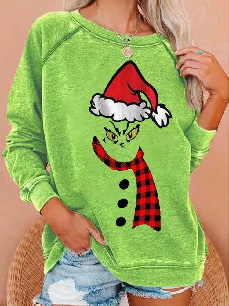 womens-christmas-green-monster-ginch-check-santa-hat-print-sweatshirt