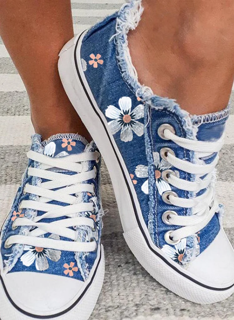 Women's Sneakers Floral Lace-up Canvas Shoes