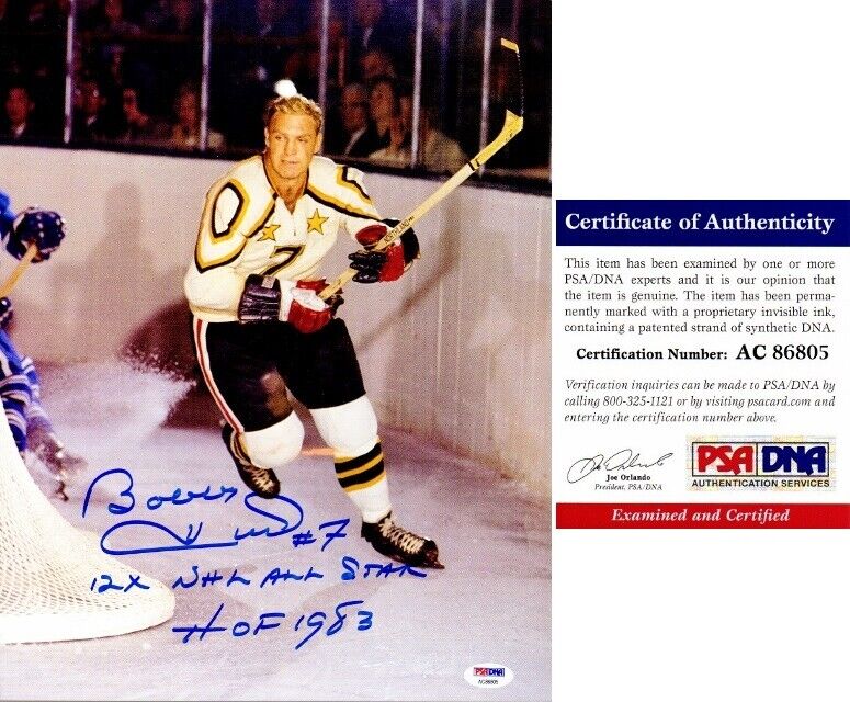 Bobby Hull Signed Chicago Blackhawks 11x14 inch Photo Poster painting + DOUBLE Insc. - PSA/DNA