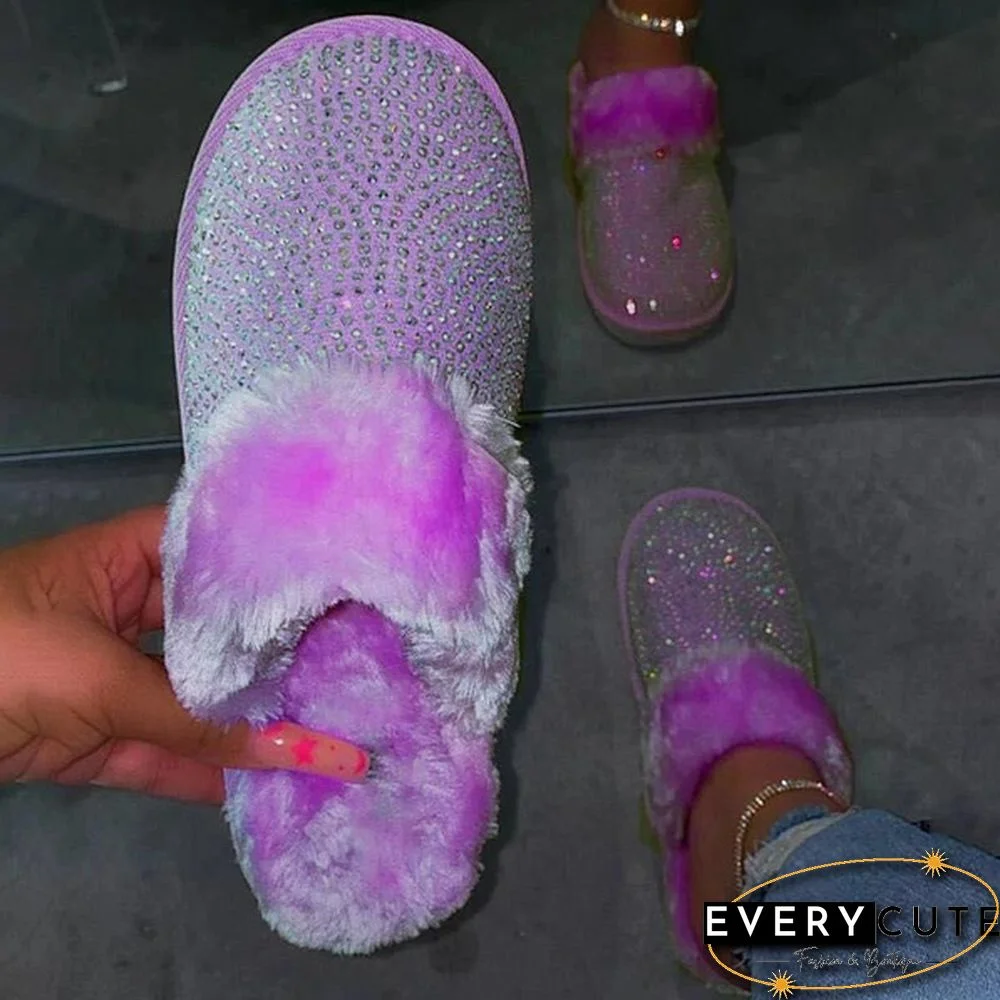 Fashion Womens Glitter Crystal Slippers Memory Foam Fluffy Fur Soft Slippers Warm House Shoes Indoor Outdoor Winter Christmas Gift