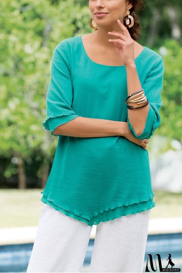 MidiSono - Layered Mid-sleeve Chiffon Top