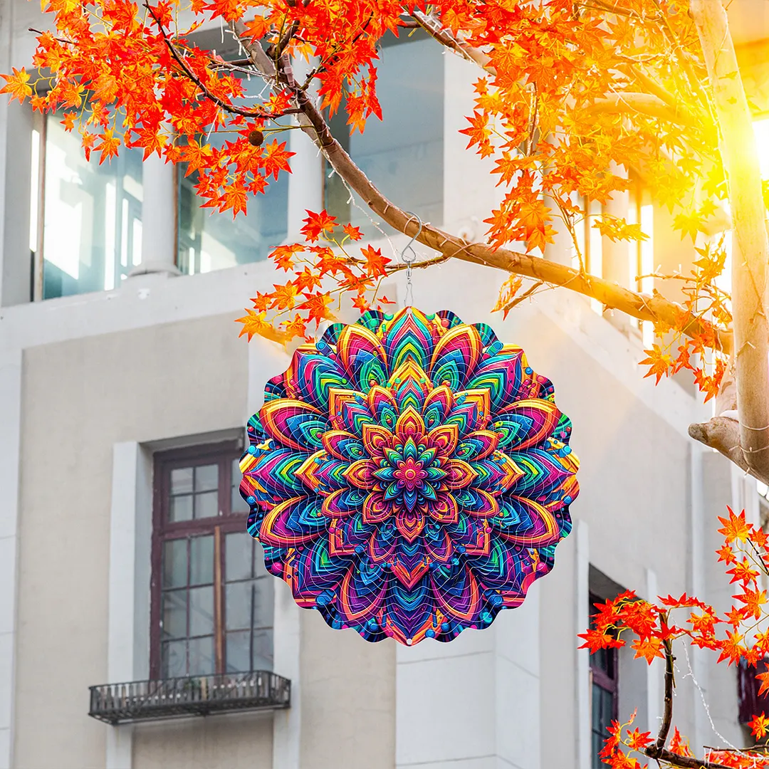 Mandalas Hanging Wind Spinner 360 Degree Rotating 3D Garden Wind Spinners 10-Inch Hanging Wind Catcher Art Gift for Home Garden Halloween Christmas (09)