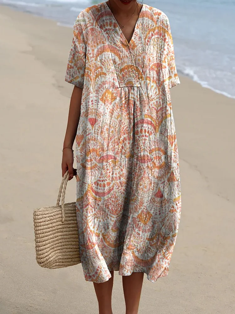 Women's Scalloped Floral Pattern Beach Resort Dress