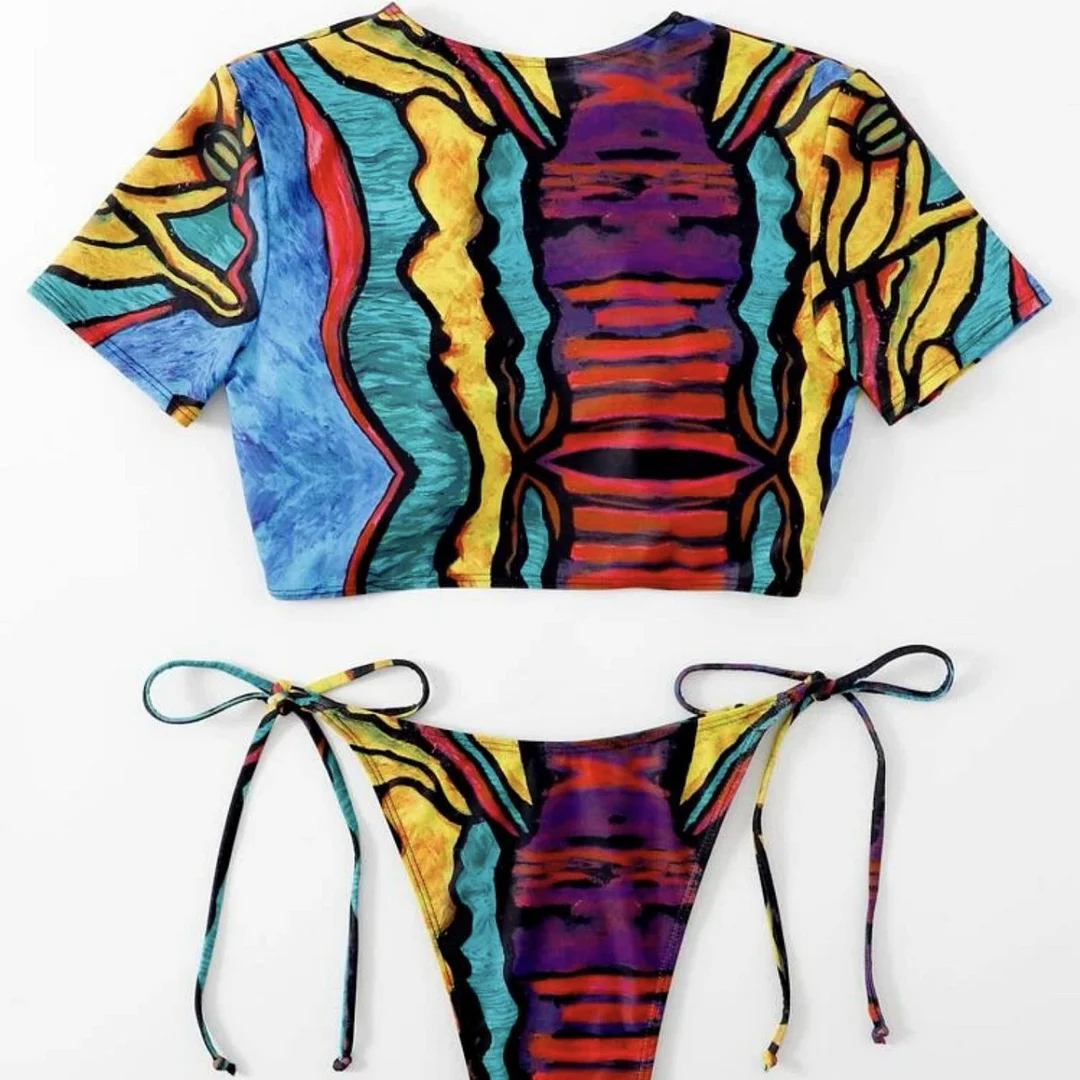 Uveng 2022 Printed Split Hollow Bikini Bikini