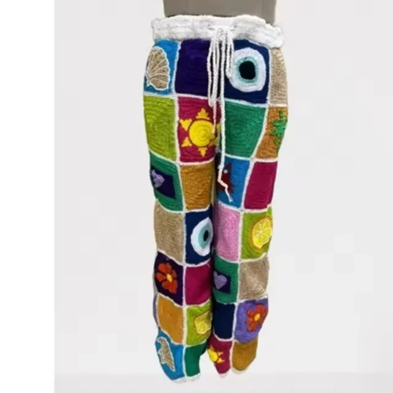 Crochet Pants Multicolor Stitching Pants