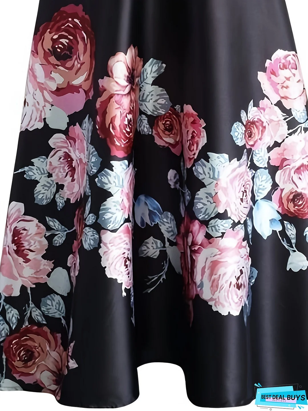 Plus Size Elegant Skirt, Women's Plus Floral Print High Rise Non-stretch A-line Maxi Skirt