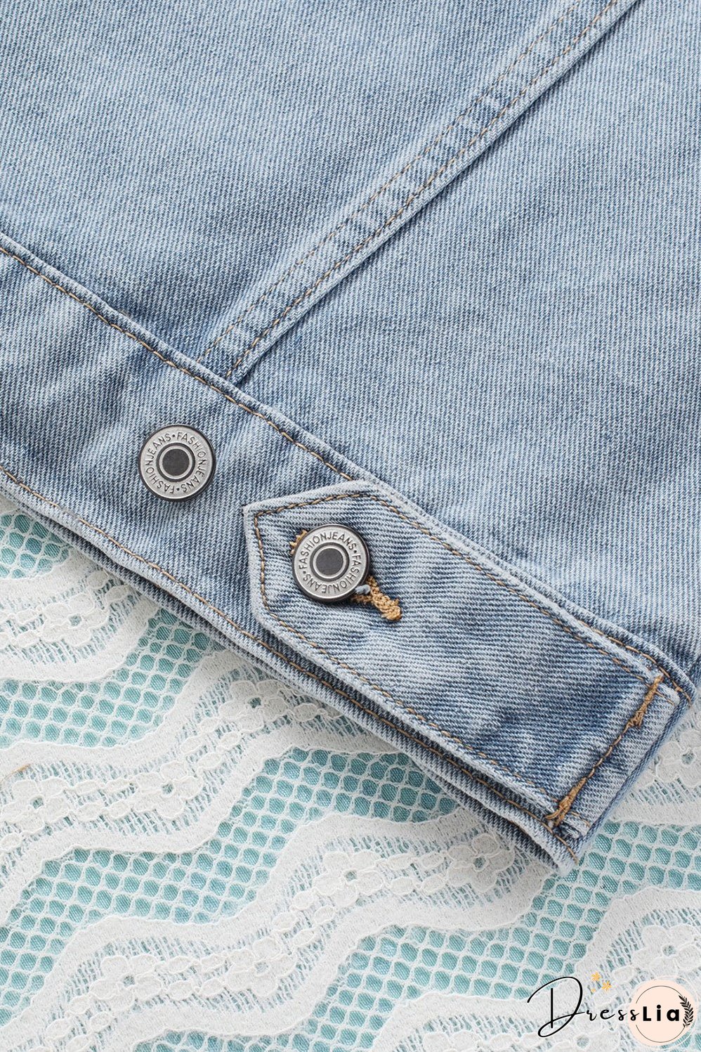 Button Closure Ripped Hooded Denim Jacket