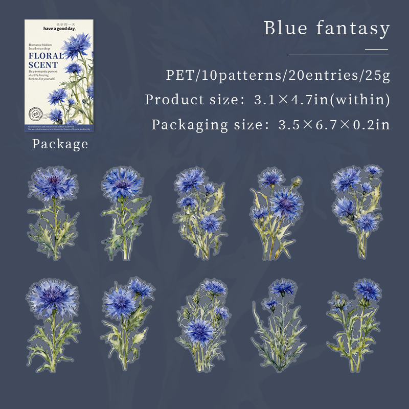 Journalsay 20 Sheets Floral Scent Series Vintage Plant Flower Landscaping PET Sticker