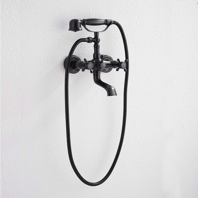 Tub Faucet Clawfoot Bathtub Faucet Wall Mount Hand Held Shower Faucet Set Double cross Handle with Center with Adapter Adjustable Swing Arms