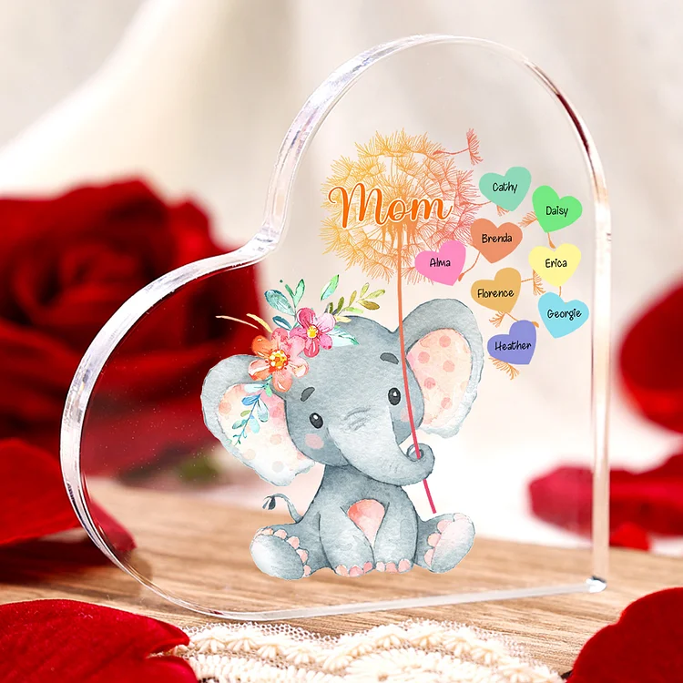 Personalized Text Acrylic Heart Keepsake Custom 1–10 Names Ornament Elephant Family Gifts For Mother/Grandma