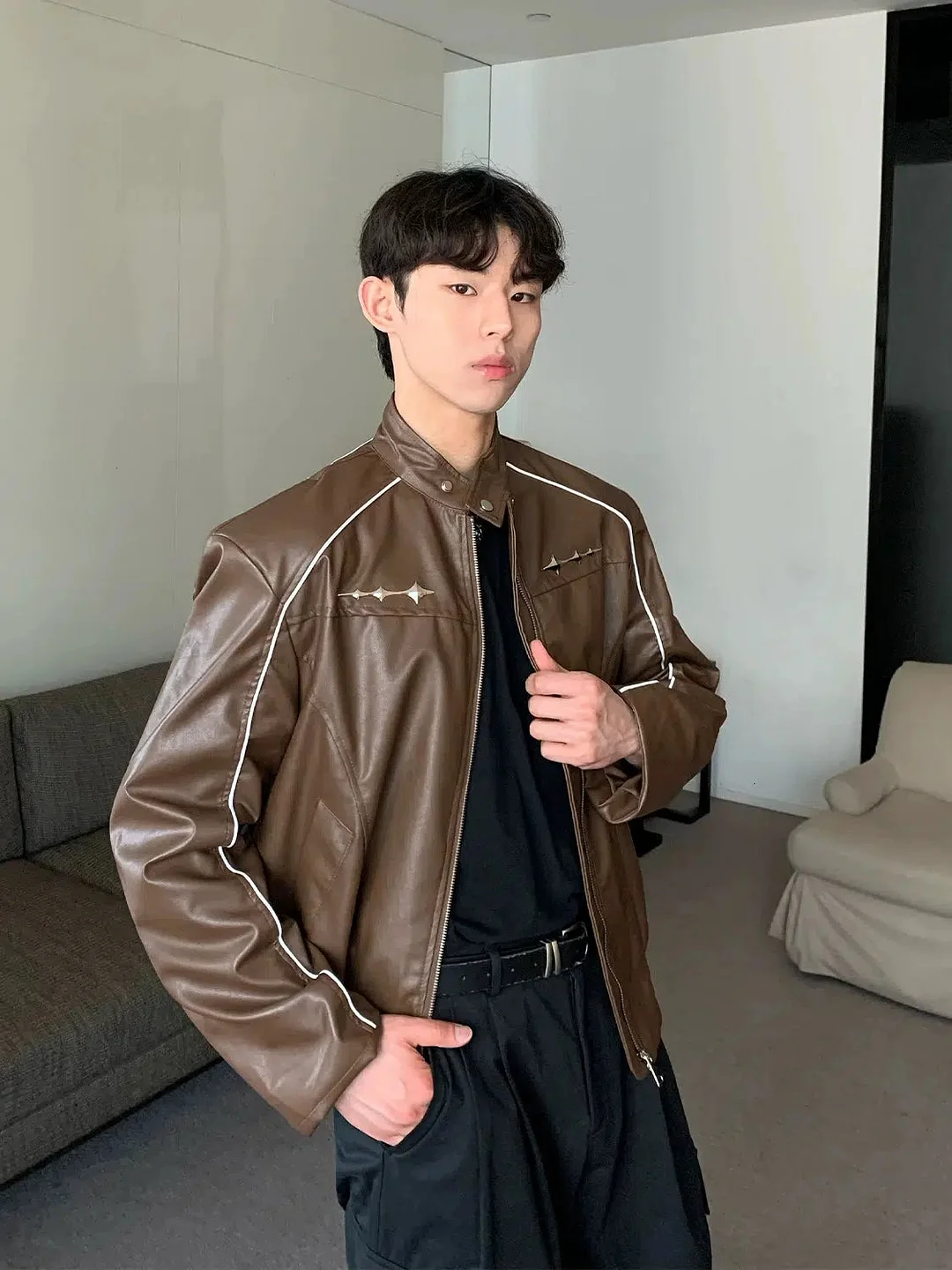 Aonga Shoulder-padded Leather Jacket