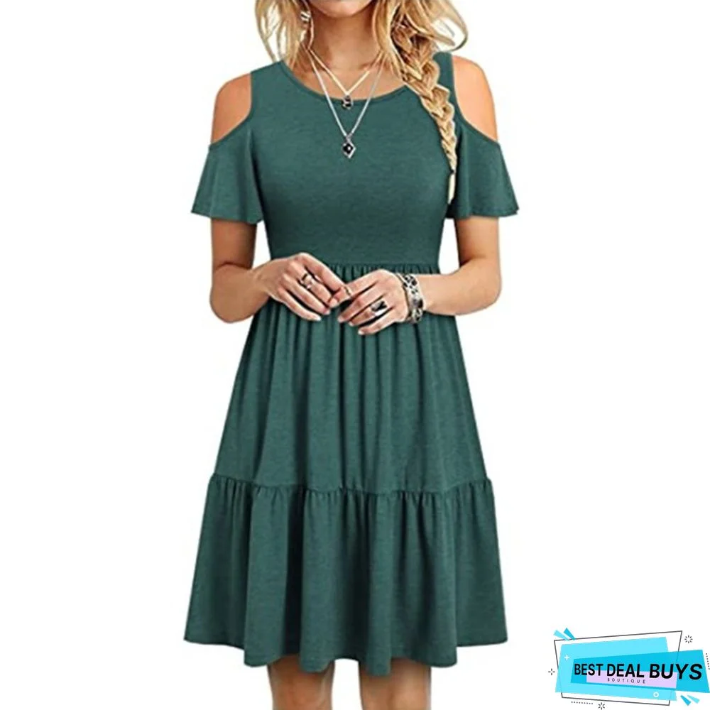 Fashionable Short Sleeve Off-The-Shoulder Dress Black Dresses