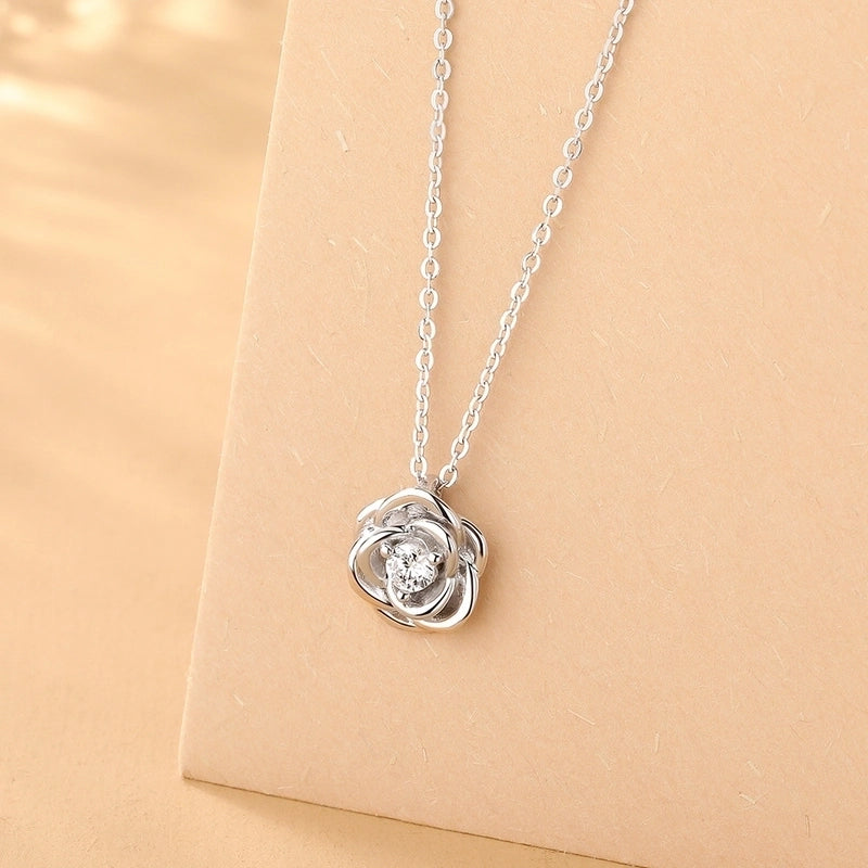 925 Sterling Silver Zircon Plating Rose Pendant Necklace