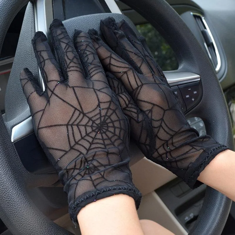 Halloween Spider Web Gloves Tattoo Cover Up Sun Protection For Driving