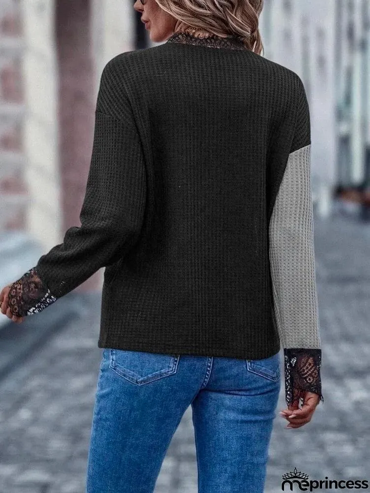 Bohemia Loose Contrast Color Lace-Up V-Neck Sweater Tops