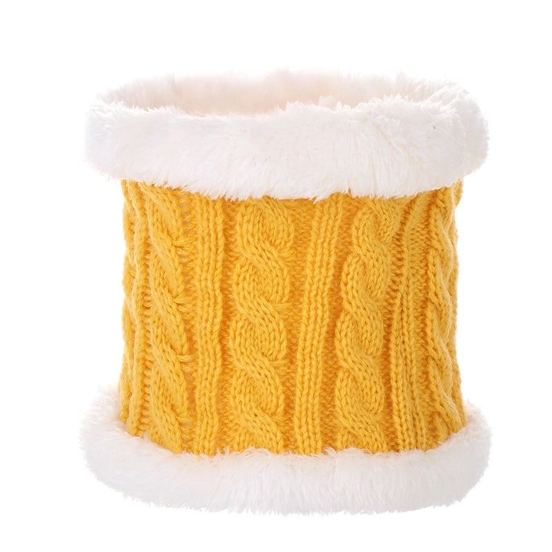 Autumn And Winter Children’s Thickened Wool Hat Ear Double Hair Ball Warm Ear Protection Knitted Hat Set With Standard Solid Color Hat