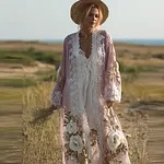 Women's Spring And Summer Linen Lace Patchwork Casual Long Cardigan - Image 2