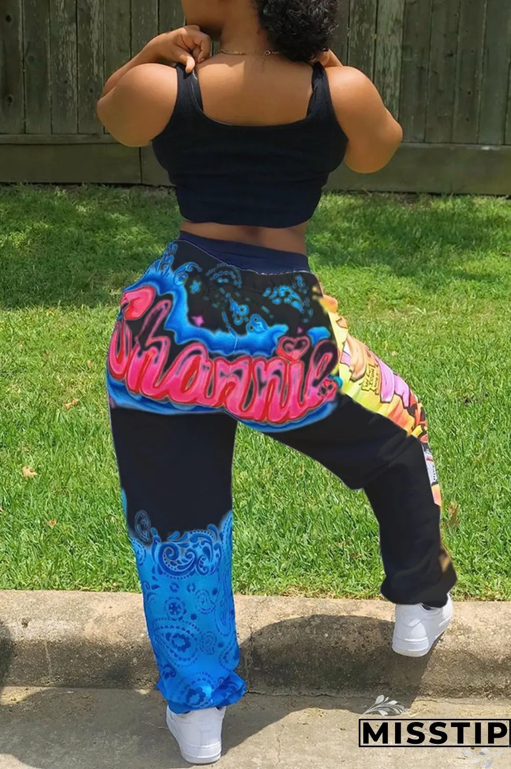 Multicolor Fashion Printed Mid Waist Loose Trousers
