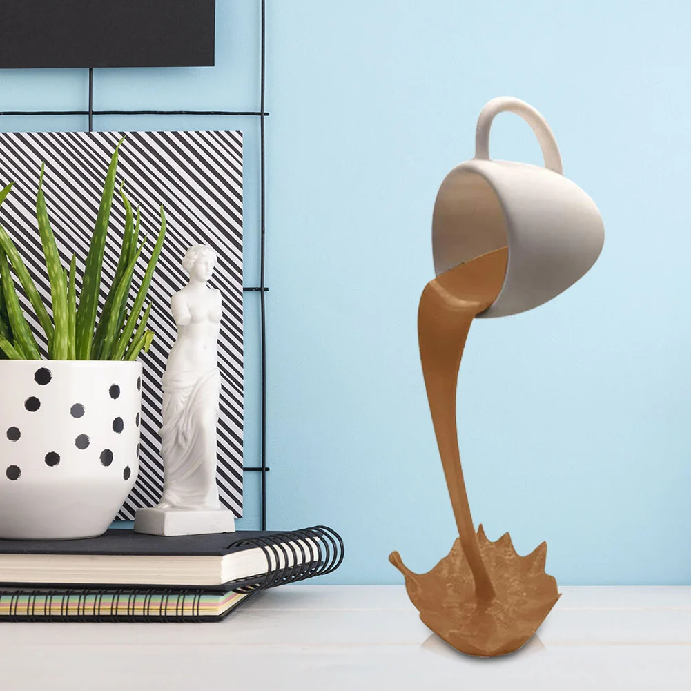 Suspended Floating Coffee Cup Sculpture Pouring Mug Home Decor (Brown)