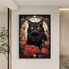 (Big Size)Black Cat And Rose - 11CT Stamped Cross Stitch - 40*60cm