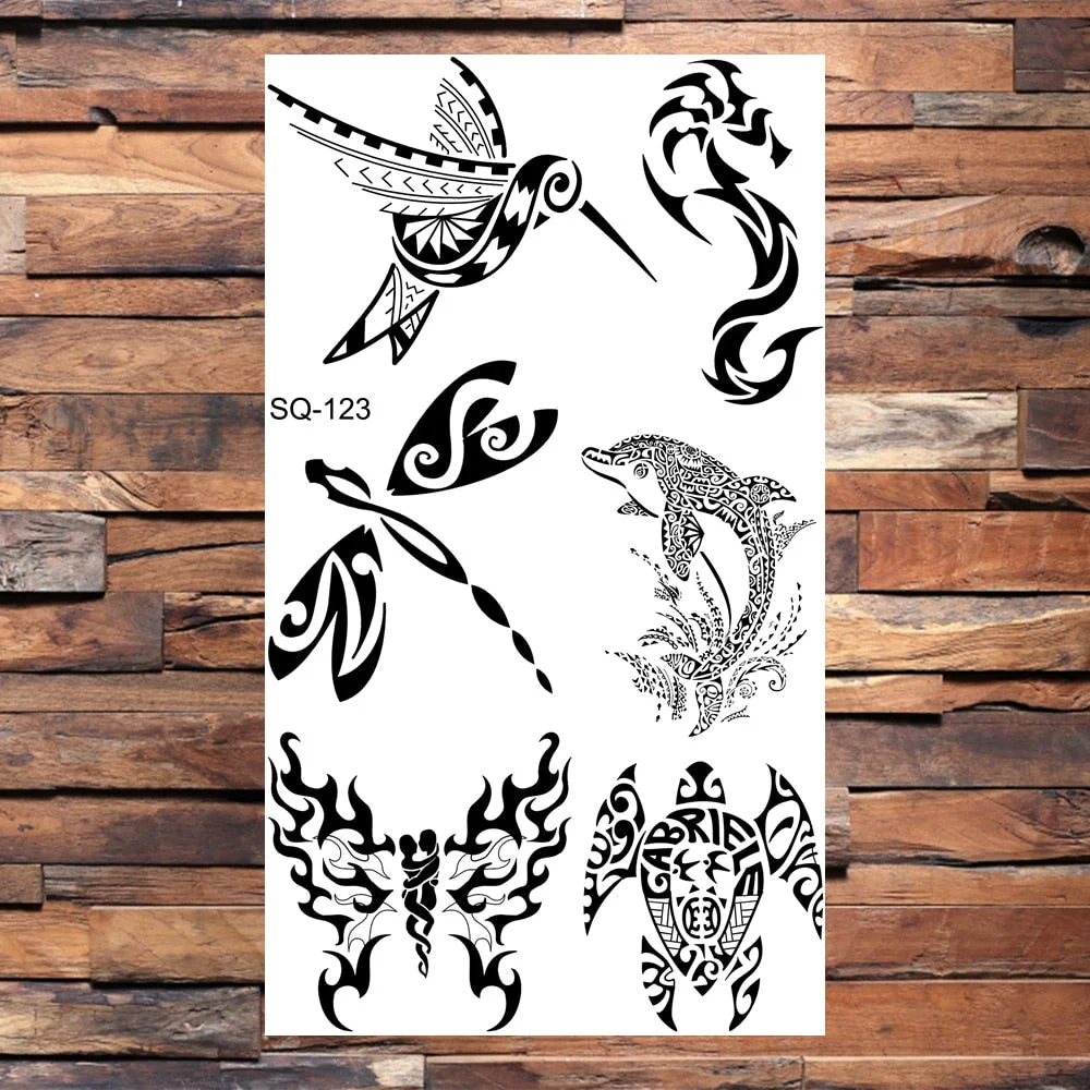 Skeleton Skull Temporary Tattoos For Women Adults Realistic Wolf Snake Rose Flower Feather Fake Tattoo Sticker Back Tatoos Body