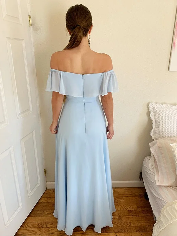 Daisda Sky Blue Off The Shoulder Prom Dress With Split