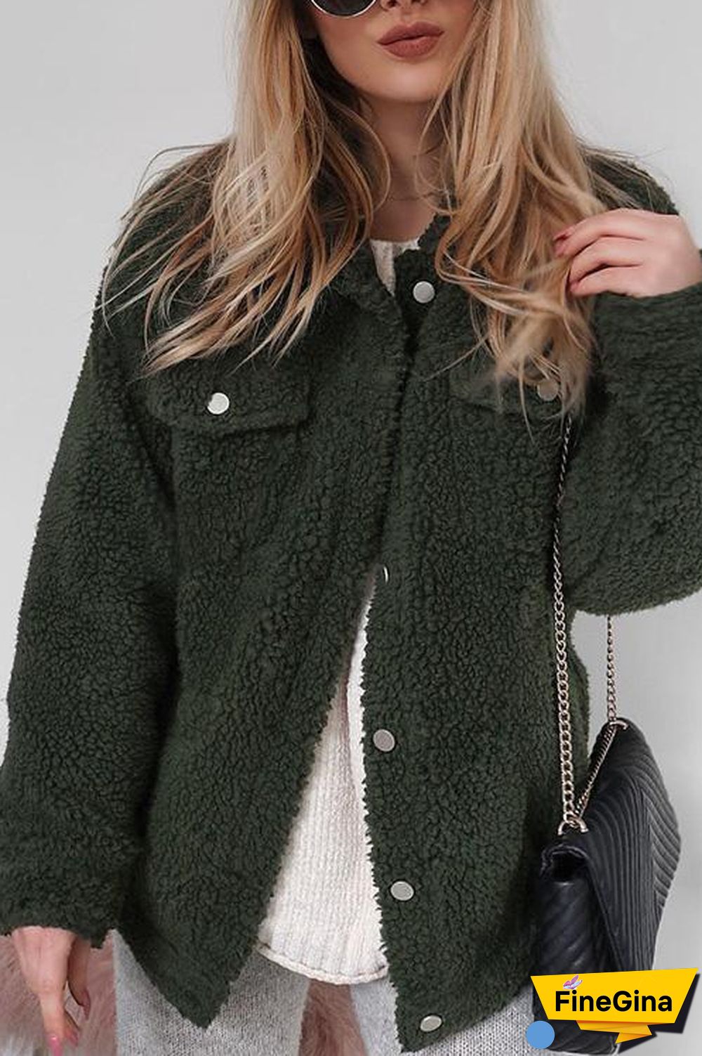 Button Lapel Long Sleeve Plush Coat