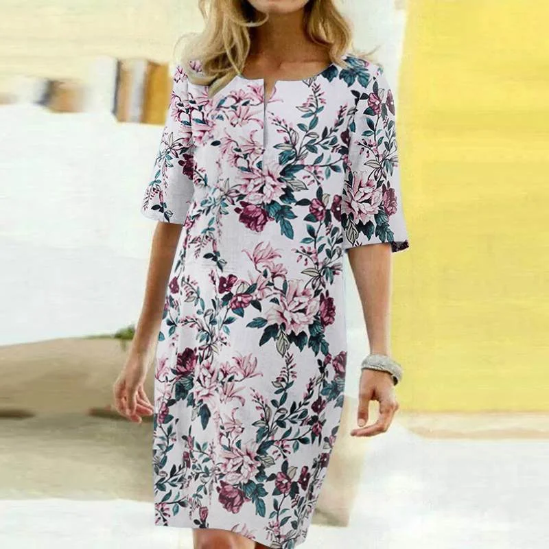 Vintage Floral Printed Dress Women Summer Sundress ZANZEA Bohemian Short Sleeve Cotton Knee-length Vestidos  Dresses