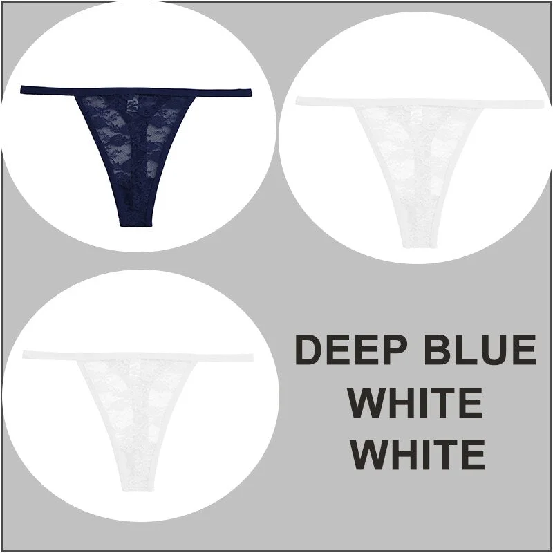 FINETOO 3PCS/Set Sexy G-string Panties Women Thongs  Lace Underwear Pantys Low-Waist Femme Underpants Mesh Transparent  Lingerie