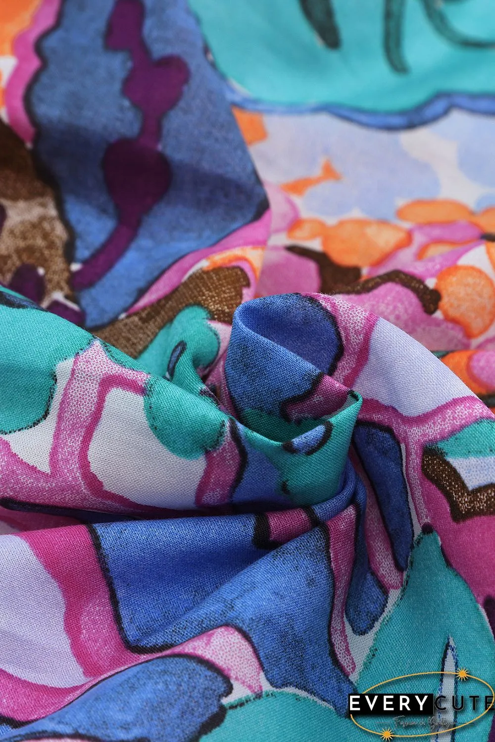 Multicolor Floral Print V Neck Puff Sleeve Mini Dress