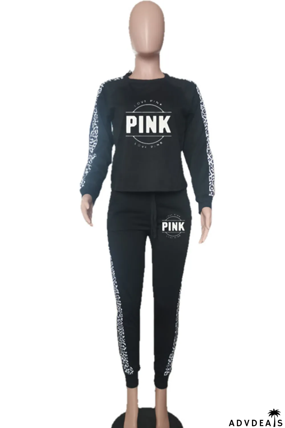 Grey Casual Print Patchwork O Neck Long Sleeve Two Pieces