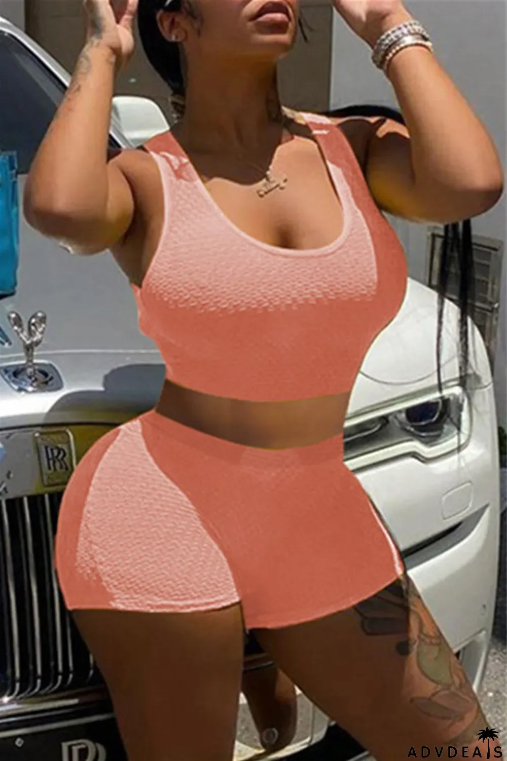 Yellow Fashion Casual Solid Basic U Neck Sleeveless Two Pieces