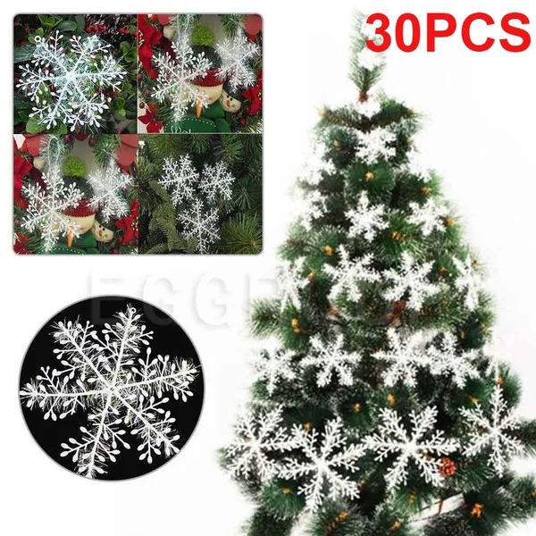 30Pcs White Snowflake Ornaments Christmas Tree Decorations Festival Party Decor 6-11cm
