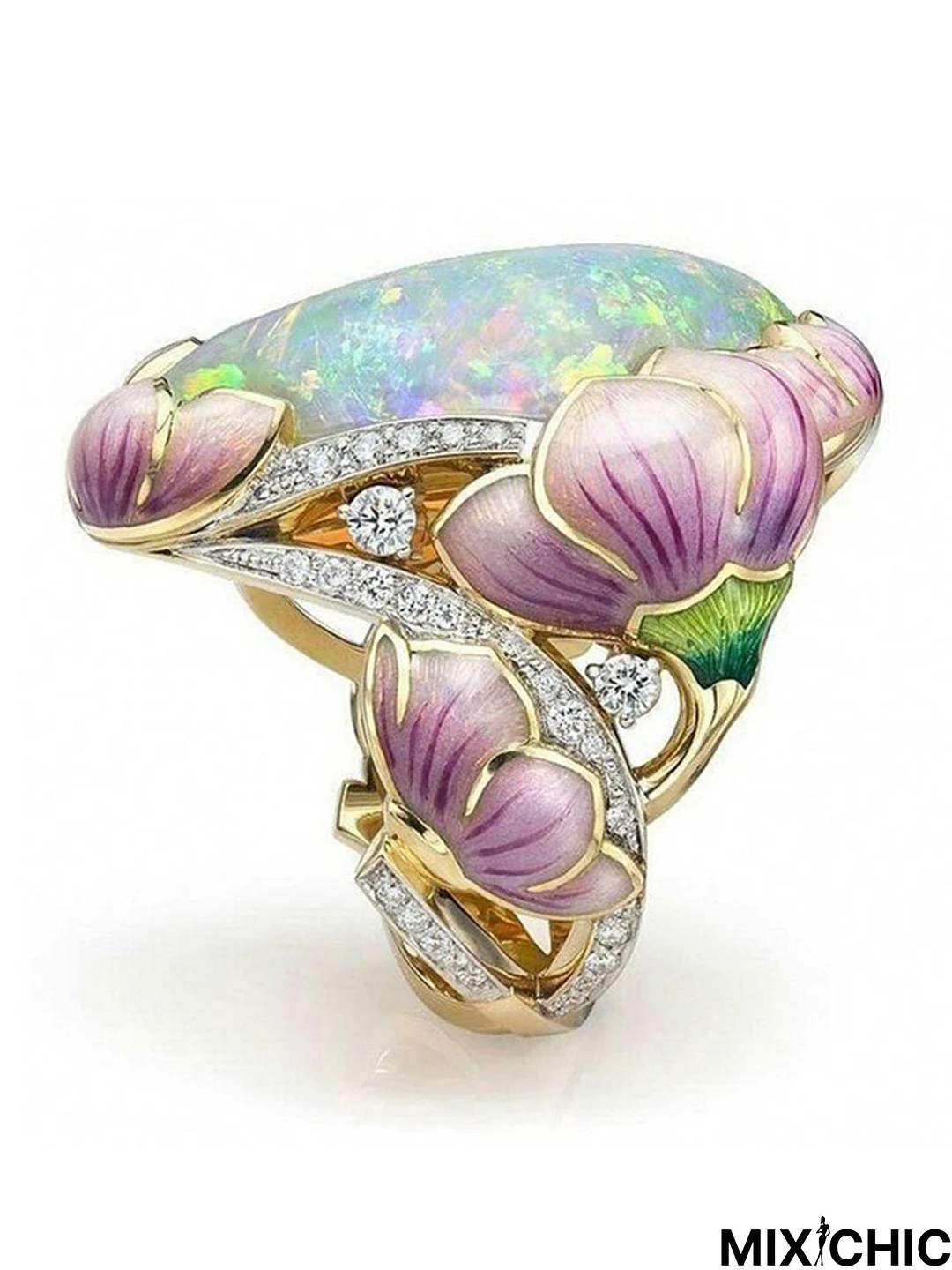 Enamel Opal Painted Ring