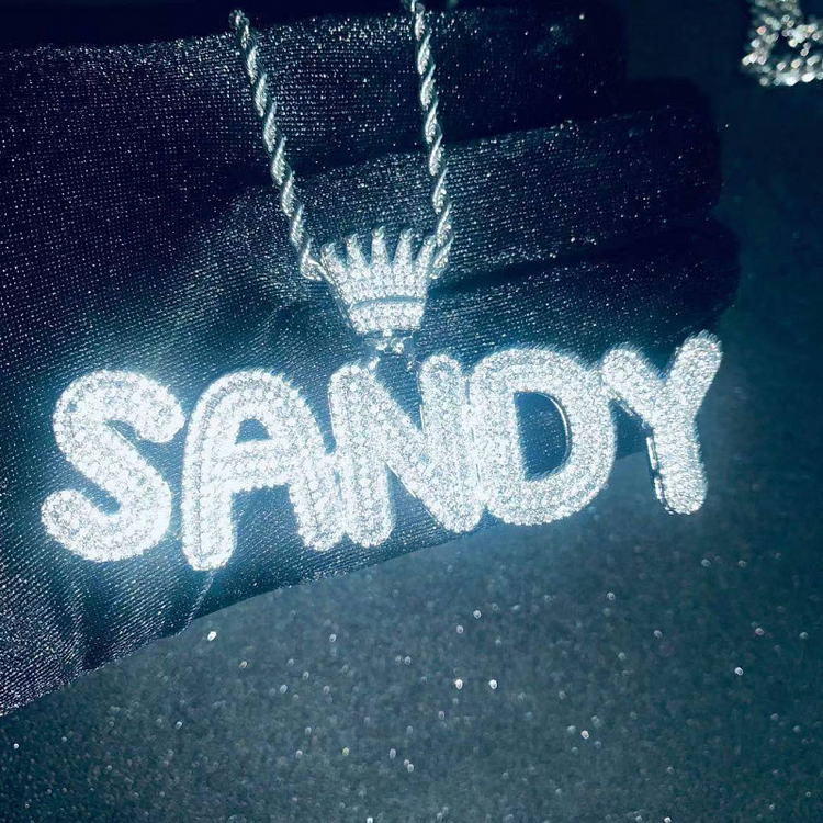 Custom Name Iced Out Chain Crown Letters Pnedant Nceklace