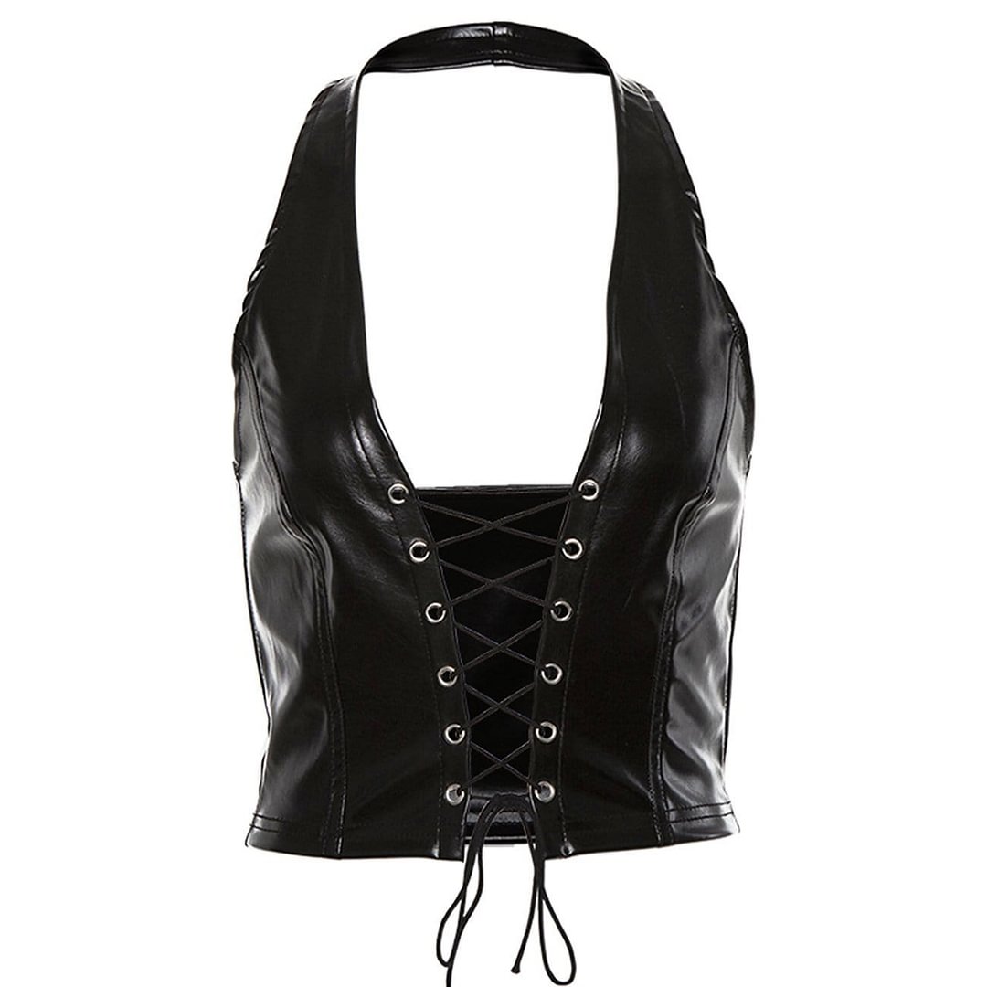 Edgy Halter Lace Up Crop Top