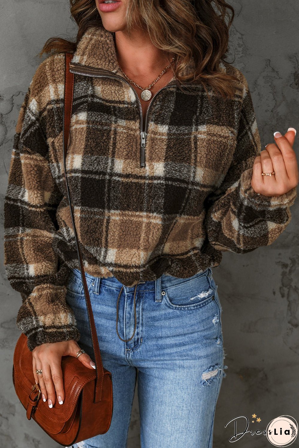 Plaid Pattern Fleece Sweatshirt