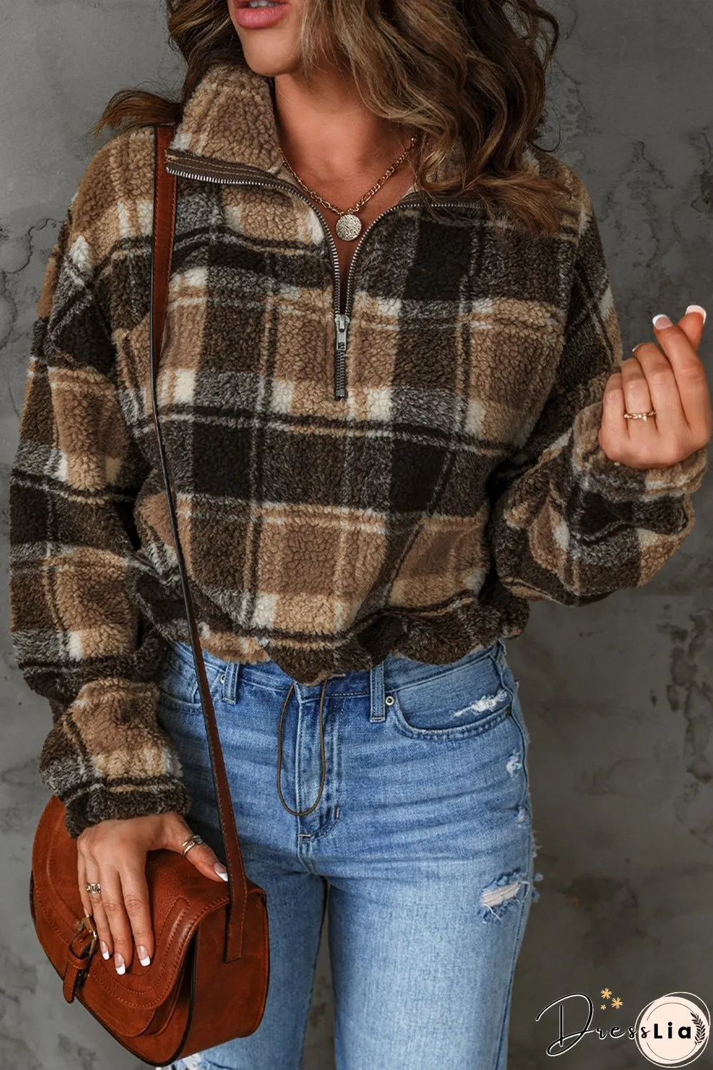 Plaid Pattern Fleece Sweatshirt