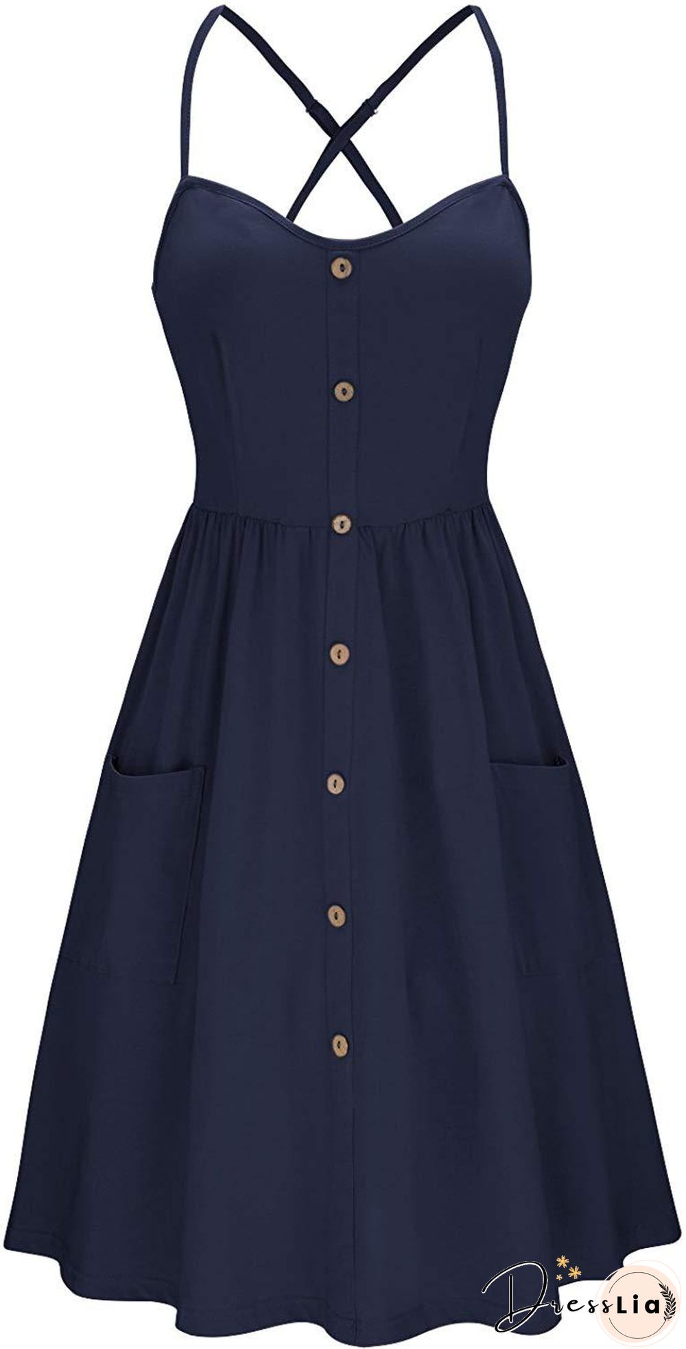 Button Pocket Solid Suspender Dress