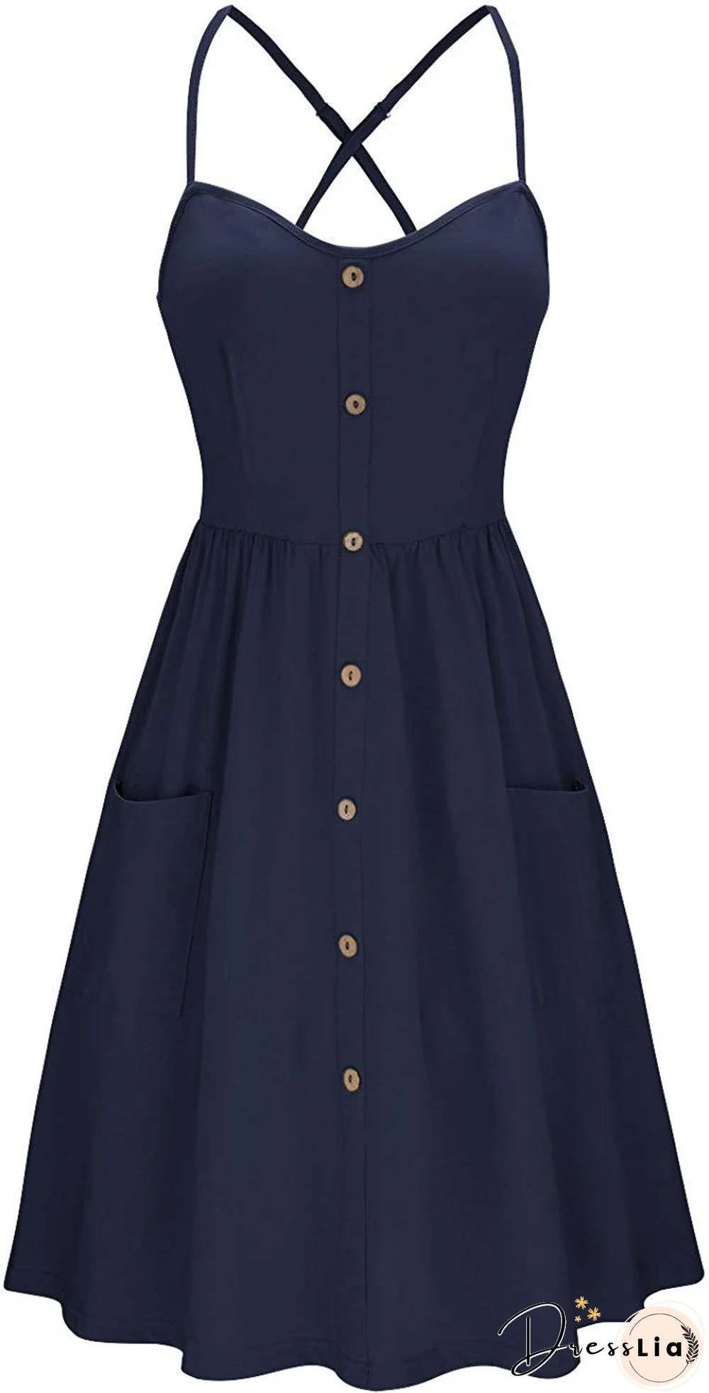 Button Pocket Solid Suspender Dress